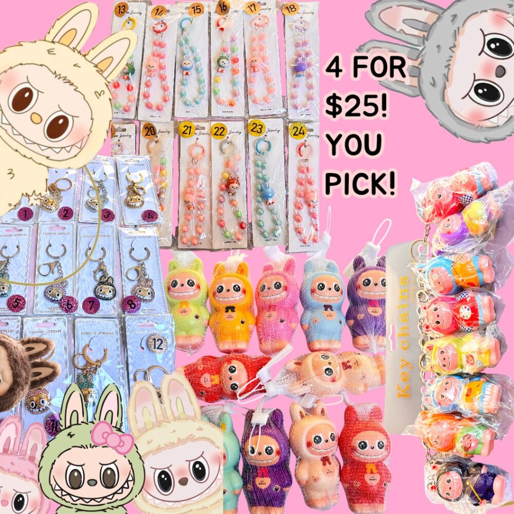 4 FOR 25$ BUNDLE OF LA BU BU MONSTERS KEY CHAINS PURSE SQUISHIES YOU PICK!